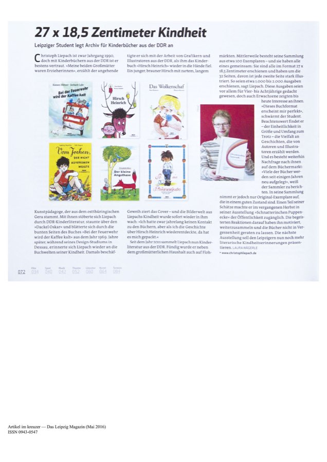 Magazinartikel &bdquo;27 &times; 18,5 Zentimeter Kindheit&ldquo; &uuml;ber das Kinderbuch-Archiv