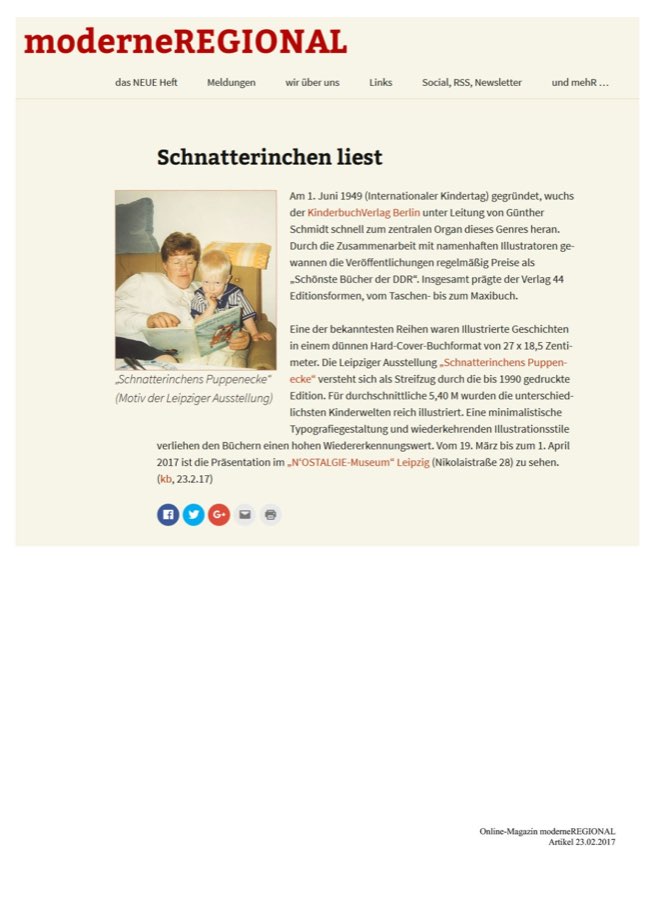 Artikel „Schnatterinchen liest“ im Online-Magazin moderneREGIONAL