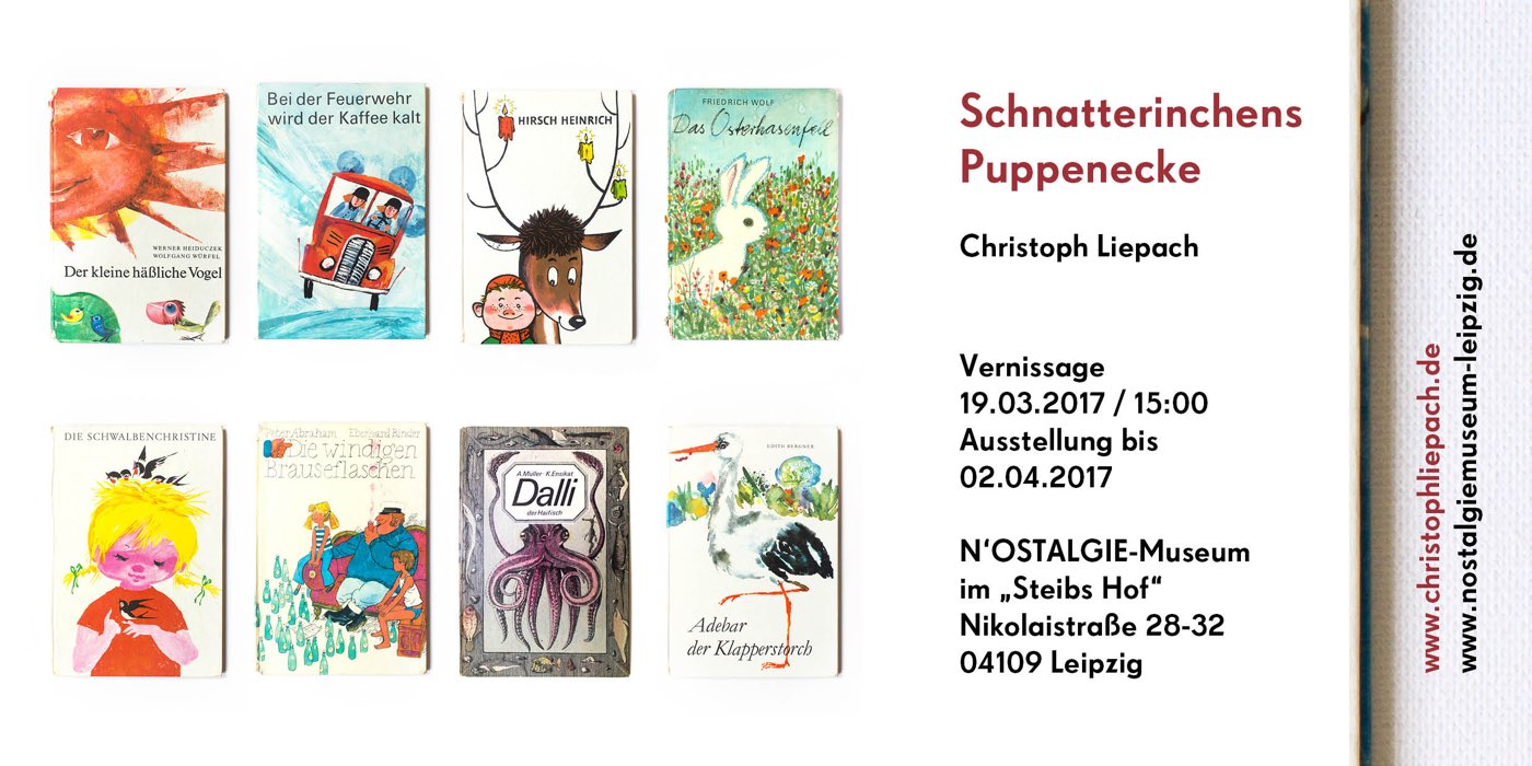Einladungskarte zur Ausstellung mit acht Buchtiteln der Edition